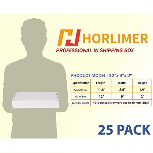 Image of HORLIMER 12x9x2 inches Shipping Boxes Set of 25, White Corrugated Cardboard Box Literature Mailer