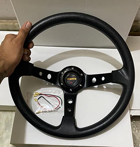 Image of AUTO MT - MOMO 14INCH DEEP Style Universal Steering Wheel for Sports Car Look Rally Race Off Road with BOSS KIT HUB Free (BLACK MOMO 14 inch STEERING WHEEL WITH BOSS KIT HUB)