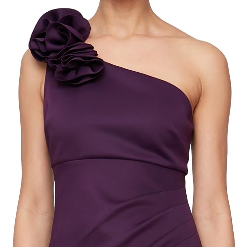 Image of S.L. Fashions Women's Long Length Scuba One Shoulder Gown W /Flower Detail, Wedding Guest Dress, (Petite and Regular Sizes)
