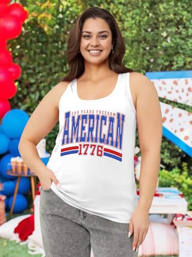 Image of Ithalt Plus Size 4th of July Tops for Women American Flag Tank Tops USA Patriotic Shirts Red White and Blue Sleeveless