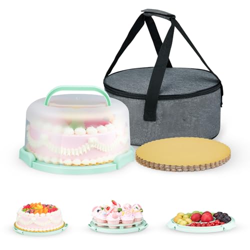 Kuchen Transportbox 10 Zoll Torten Transport Box Mit Deckeln Und Tragegriff Kuchen Transportbox Rund Ausgestattet Mit 10 Runden Goldenen Kuchenplatten Und Tragbaren Thermotasche Mit Folienfutter