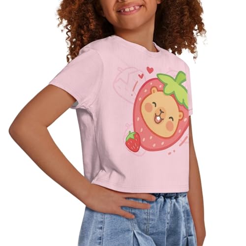 Image of Girls Crop Tees Crew Neck Casual Short Sleeve T Shirts Kids Loose Soft Comfortable Tees Blouses Shirt for Little Girl