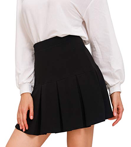 Women's High Waist Pleated Skirt Basic Versatile Stretchy Flared Casual Mini Skater Skirt