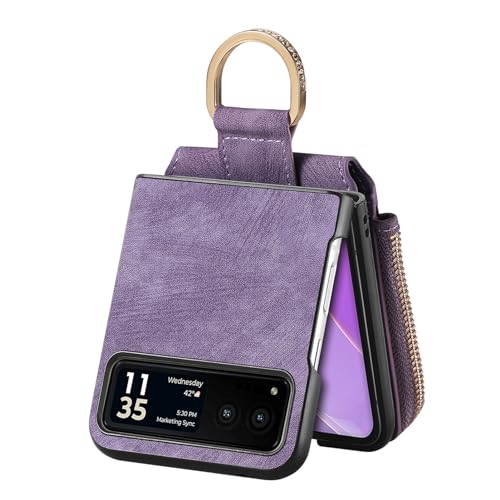 COQUE Shell Motorola Razr 40 Protective Cover,Magnetic Folding Zipper Wallet Card Slot Mobile Phone Leather Case for Motorola Razr 40-Purple