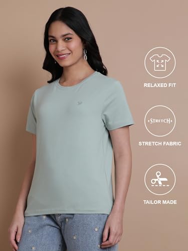 Image of TWIN BIRDS Women Cotton Elastane T-Shirt | Round Neck Casual Everyday Top
