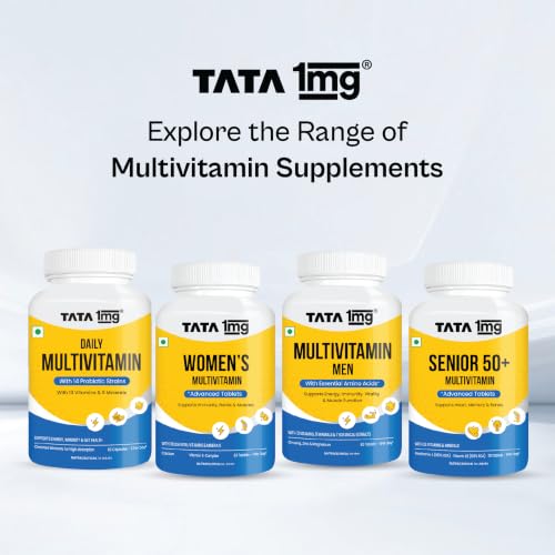Image of Tata 1mg Daily Multivitamin with 13 Vitamins, 9 Minerals, Probiotics & Botanicals | Energy & Immunity Support | 60 Capsules
