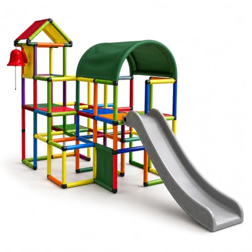 Moveandstic Linus Klettergerüst mit Rutsche & Glocke, Spielturm Kinder Indoor & Outdoor...