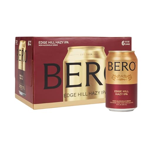 BERO Edge Hill Hazy IPA, Non-Alcoholic Craft Ale 6-Pack, Tropical & Juicy Hazy IPA, Hoppy New England-Style NA Beer by Tom Holland, Alcohol Alternative Beverage for Every Occasion
