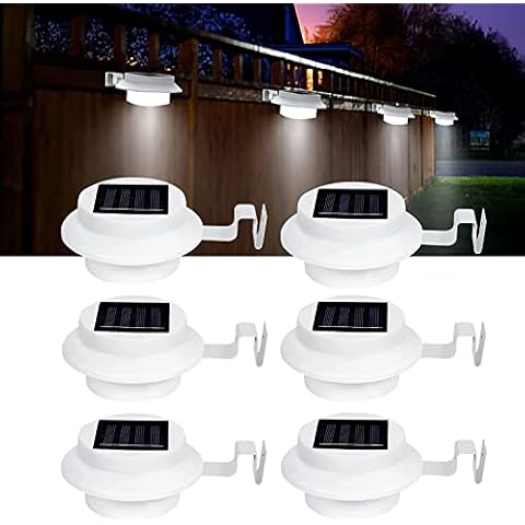 NEWNEN Solar Gutter Lights Outdoor, 6 Pack Powered 3 LED Fence Gutter Lamp Lights,IP44 Waterproof Security Outdoor Garden Wall Lights for Fence Lobby Pathway (White) Cover