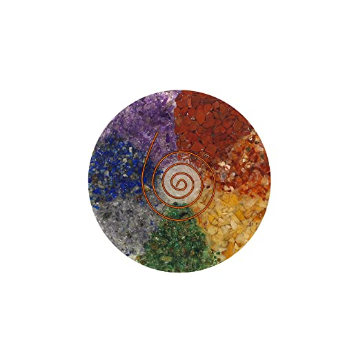Image of Seven Chakra Crystal Coaster with Power Symbol Charm, Decorative Disc for Meditation Setup and Home Decor