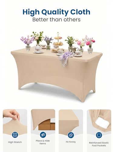 Image of Utopia Kitchen Spandex Tablecloth 1 Pack [6FT, Champagne] Tight, Fitted, Washable and Wrinkle Resistant Stretch Rectangular Patio Table Cover for Event, Wedding, Banquet & Parties [72Lx30Wx30H Inch]