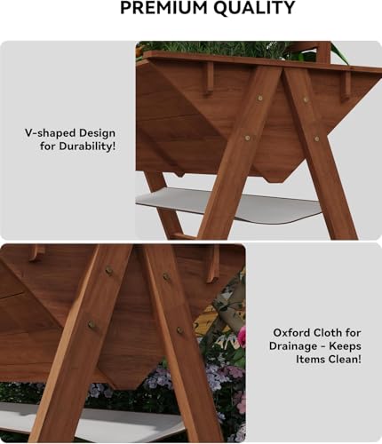 52x30x54In Elevated Garden Bed with Legs, Tall Wooden Planter Box with Climbing Trellis, Outdoor Standing Raised Bed for Vegetables, Flowers, and Herbs-Brown