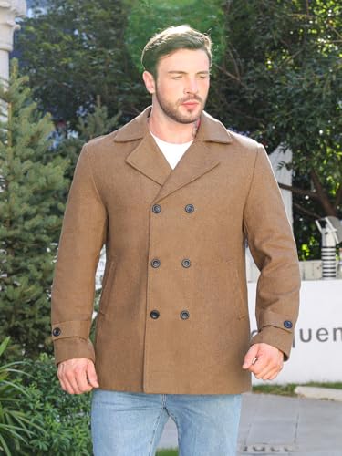 Litteking Men's Winter Coat Wool Trench Peacoat Classic Notched Collar Overcoat Double Breasted Top Jacket3