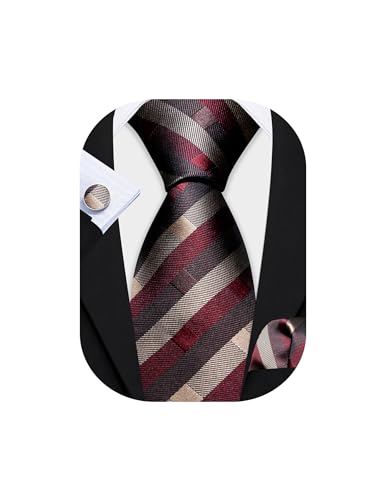 Image of Barry.Wang Mens Tie Set Plaid Check Neckties Formal Business Wedding Luxury Pocket Square Cufflinks