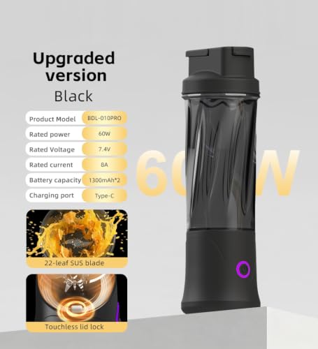 Image of Juicer for Home ^ Lacossi Juicer Mixer Grinder with 1500mAh Battery, 6 Blades 3Gears Fast Blending, 2-Jar Capacity (400ml*2) | 40 Watts Bullet Rechargeable Portable Personal Juicer