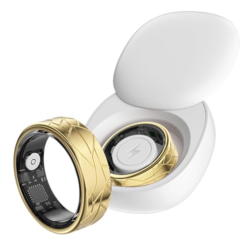 findtime Smart Ring Golden Smart Ring Android Smartringe für Damen und Herren Fitness Ring Tracker Schrittzähler Herzfrequenzmessung Schlafmonitor Gesundheitsüberwachung Aktivitätstracker,Gold#12