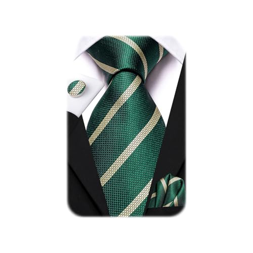 Image of Dubulle Silk Ties Set for Men Formal Paisley Striped Necktie Pocket Square Cufflinks 3PCS Sets Wedding Business Party