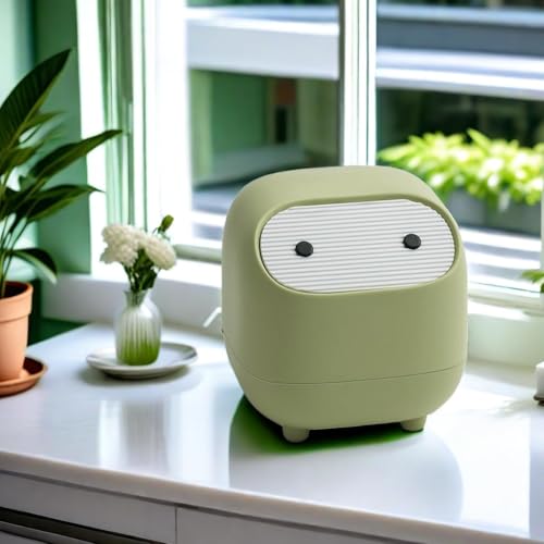 Image of House of Quirk Mini Trash Can with Lid, Cute Ninja Desktop Dustbin, Small Plastic Garbage Can for Office Desk, Bathroom Vanity, Coffee Table & Home Use (Green)