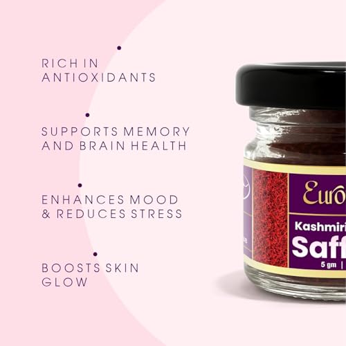 Image of Eurohaus Pure Kashmiri Kesar Saffron 5 Gram - Grade A+++ Saffron Threads | Rich Aroma Natural Color & Long Threads for Milk Tea Kheer Biryani Sweets Desserts Cooking and Pooja Use
