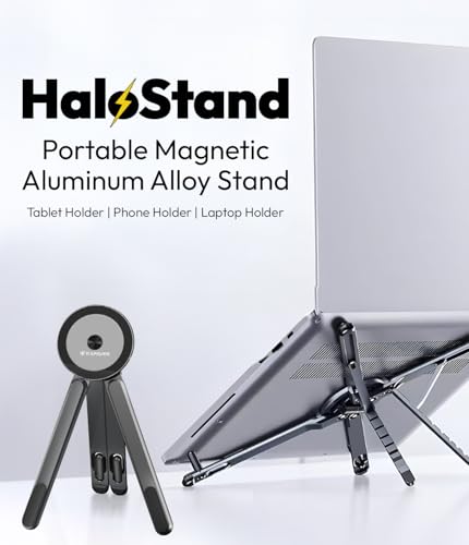 Image of KAPAVER HaloStand 5in1 Portable Magnetic Aluminum Alloy Stand, 360 Adjustable Laptop, Tablet, Phone Holder with 8-Level Height Adjustment & Foldable Design (Cosmic Gray)