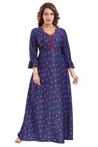 Image of Fabme Women's Crepe Printed Flare Nighty with Long Sleeves /Night Gown /Nightwear /Maxi - Value Combo