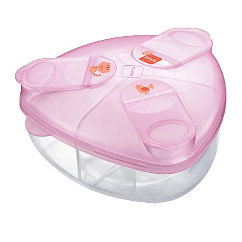 MAM Milk Formula Dispenser, Milk Powder Dispenser Pot Stores 40 g Per Serving, Milk Powder Storage Holds Three Servings, Baby Milk Powder Box, Pink, (Designs May Vary)
