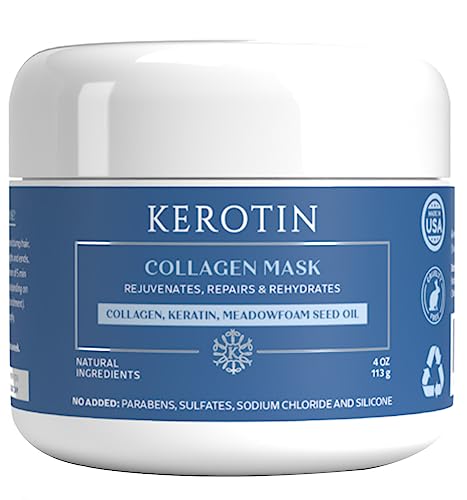 Kerotin Collagen Hair Mask - Hair Treatment Conditioner with Keratin, Collagen, and Vitamin E, Repair Damaged Hair, Prevent Breakage, and Control Frizz. Made in the USA (16 fl oz, 2 units)