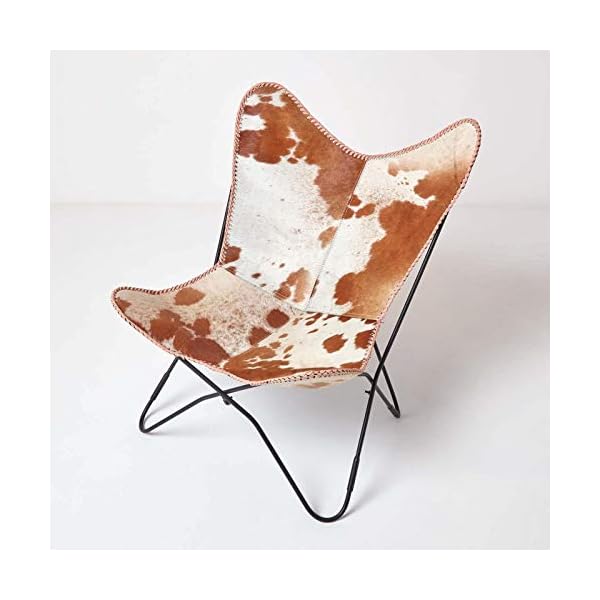 HOMESCAPES Leather Butterfly Chair Vintage Style Retro Armchair with Black Steel Hairpin Legs 100% Real Leather Cow Hide Modern BKF Sling Chair Accent Chair Seat - Image 8