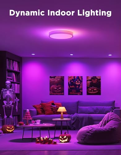 govee smart ceiling light 4300lm rgbic led ceiling light fixture works with matter flush mount light fixture diy colors 2700k-6500k dimmable for bedroom living room 15 inch 1 pack