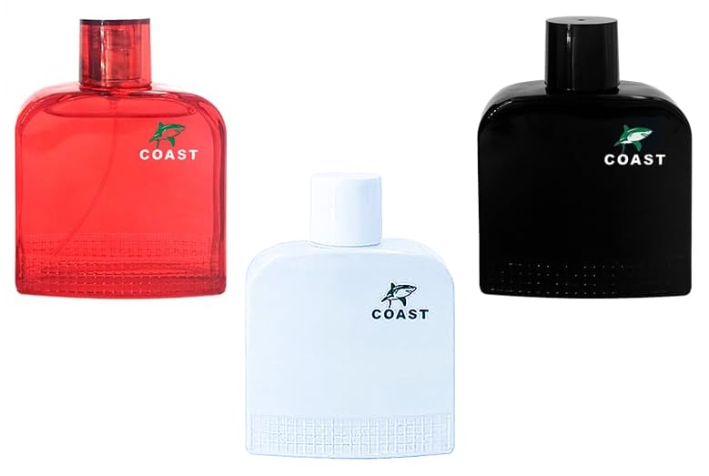 Viaan Krishna COAST Cologne for Men (WHITE, RED, & BLACK) (3.4oz/100ml x 3Pcs), Eau de toilette, Pack of 3pcs, Fragrance for Men