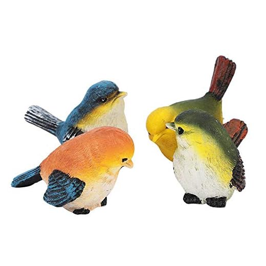 frymmx 4-Piece Resin Birds Figurines Set - Handcrafted Garden Statues for Patio, Lawn & Courtyard Decoration | Outdoor Bird Feeder-Themed Art Ornaments, Weather-Resistant Yard Decor (Realistic Design)