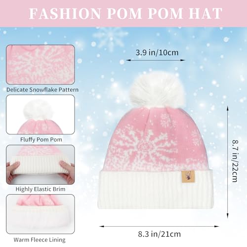 4 PCS Hat Gloves Scarf Set for Women with Winter Headband Warm Knit Gloves Scarf Fleece Beanie with Pom Pom2