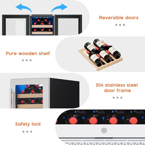 Image of Albott 15 Inch Wine Fridge, Dual Zone 31 Bottle Wine Cooler 41-68℉ with Digital Temperature Control, Reversible Double-Layer Glass Door, Built-in or Freestanding Design for Home and Bar