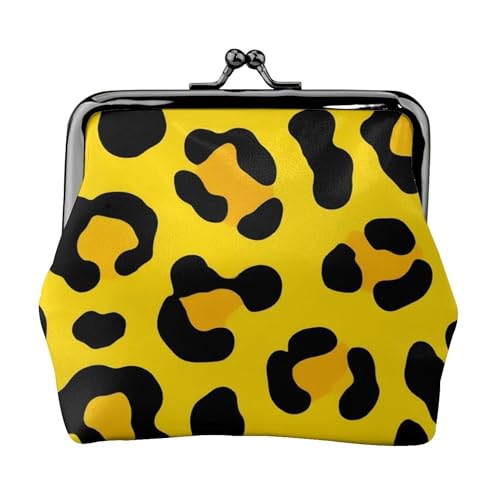 Pu Leather Coin Purse Animal Skin Cheetah Leopard Leather print yellow (2) Change Pouch Wallets Buckle with Kisslock Clasp Coin Holder Clutch Handbags for Women Ladies
