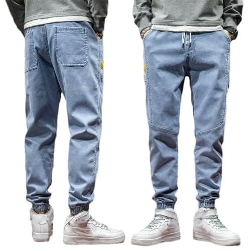 Spring Summer Baggy Men's Cargo Jeans Harlan Cotton Streetwear Harajuku Denim Pants Joggers Elastic Waist Trousers3