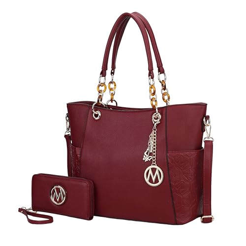 MKF Collection Bolsa feminina de couro vegano, conjunto de bolsa com alça superior, bolsa de couro vegano da Mia K, Merlina Burgundy, Large