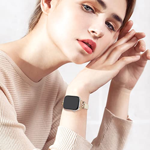 Image of Leather Band Compatible with Apple Watch Bands for Women, Dressy Fancy Strap for iWatch Series 11 /10 /9 /8 /7 /6 /5 /4 /3 /2 /1 /se /Ultra /Ultra 2(49mm 46mm 45mm 44mm 42mm,Milky White /Gold)