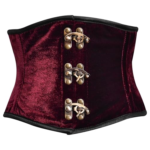 【mmm】Velvet Tunic Bustier Miss Leather Velvet Corset – Elegant Burgundy Waist Trainer