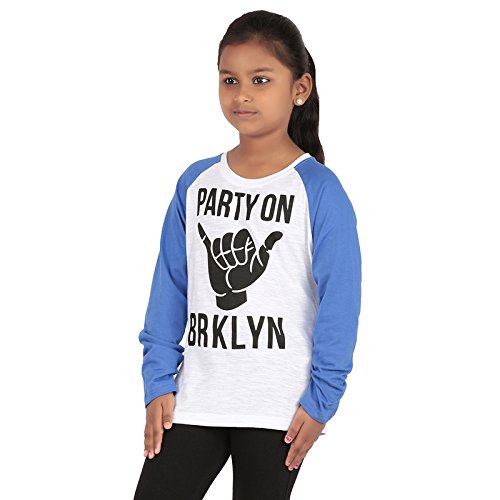 FICTIF Girl's White and Royal Blue Color Tshirt (FG305PARTYON-13-14) 1