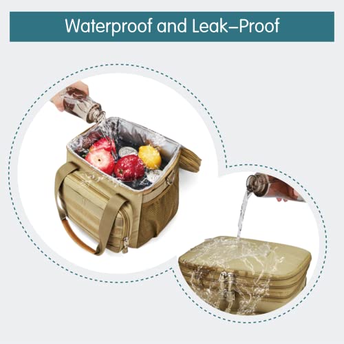 Tactical Lunch Box For Men, Double Deck Expandable Insulated Lunch Bag, Durable Waterproof Leakproof Cooler Bag For Adults Work, Outdoor, Picnic, Camping, 15L, Brown #TOP4