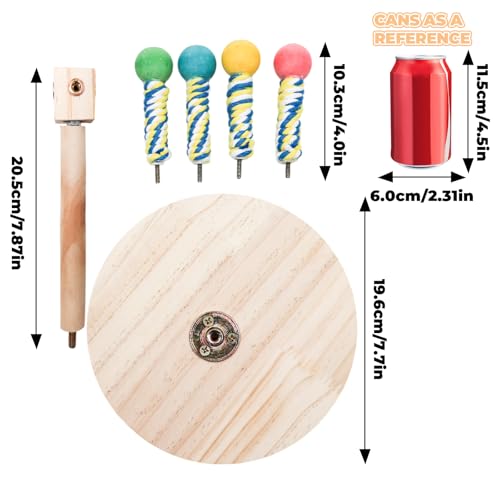 Image of Bird Stand Perch Toy, Interactive Wooden Rotating Parrot Perch with Base, Enrichment Toys for Budgies, Cockatiels, Lovebirds, Canaries, Conures, Finches, Parrotlets, Other Small Birds