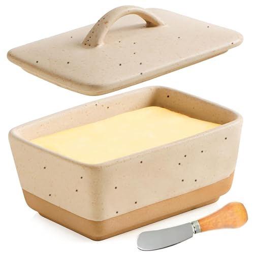 Butterglocke Keramik - Butterdose mit Deckel Henkel und Buttermesser,...