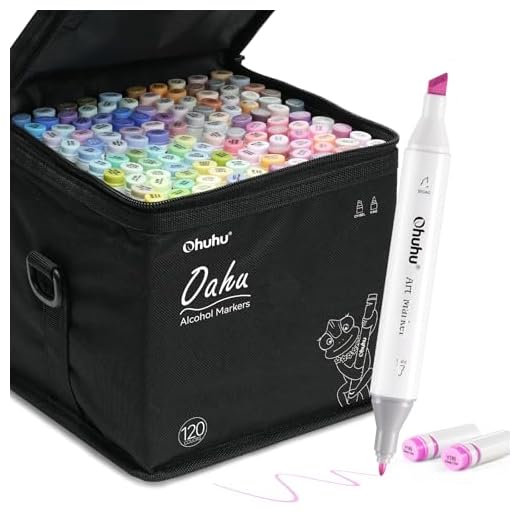 Ohuhu Rotuladores permanentes de doble punta, 120 colores, marcadores de arte para resaltador, con funda de transporte para dibujo, bocetos, colorear, resaltar y subrayar