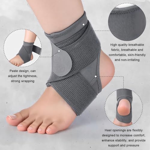 Image of Honoson 2 Pcs Ankle Brace Kid Ankle Support Youth Neoprene Lace up Compression Sleeve Foot Brace Stabilizer with Adjustable Strap for Sport Sprained Plantar Fasciitis Achilles Tendonitis(Grey,M)