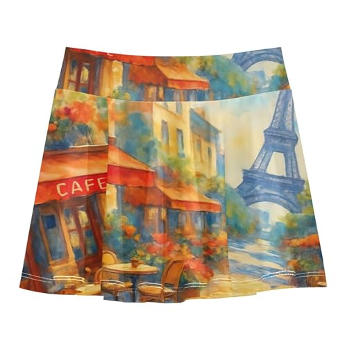 Paris Street Scene Cafes Tennis Skirts for Kids Floral Girls' Shorts Athletic Skorts Cheer Skirt 4t