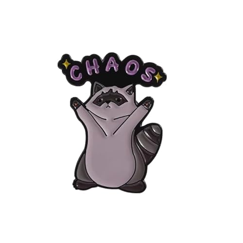 Cute Cartoon Raccoon Brooch for Women Men Novelty Kawaii Animal Badge Creative ‘CHAOS' Letter Enamel Pins Backpacks Bag Hat Jacket Clothing DIY Decor Jewelry Funny Lapel Pin Buttons Brooches, one size