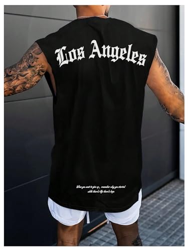 OYOANGLE Men's Sleeveless Shirts Tank Top Summer Casual Graphic Tee Letter Print Crew Neck T-Shirt2