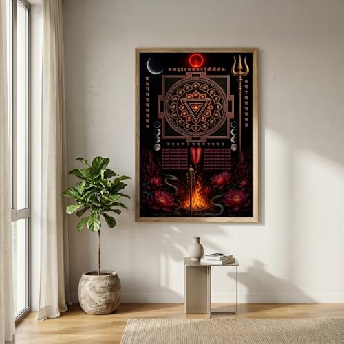 Image of Livin'luxe Kali Yantra Trishul Wall Painting for Living Room Bedroom Pooja Room Decor with Premium Wooden Color Synthetic Frame, Spiritual Hindu Art Gift (18 x 24) NL01-4086
