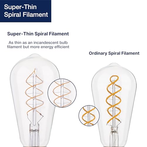 FLSNT LED Edison Light Bulb, ST58 E27 Vintage Light Bulbs, Dimmable 4W Spiral Thin Filament, Decorative Antique Screw Lamp - Image 4