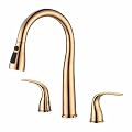 Kitchen Faucet, 2 Handles Kitchen Sink Faucet, 3 Holes Sink Faucet, Pull Down Kitchen Faucets, Bar Kitchen Faucet, Copper Rose Gold, Stainless Steel, RULIA RB1072